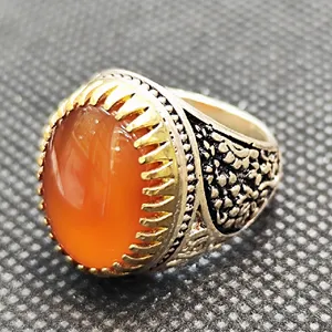 انگشتر نقره مردانه مدل عقیق یمانی کد 25