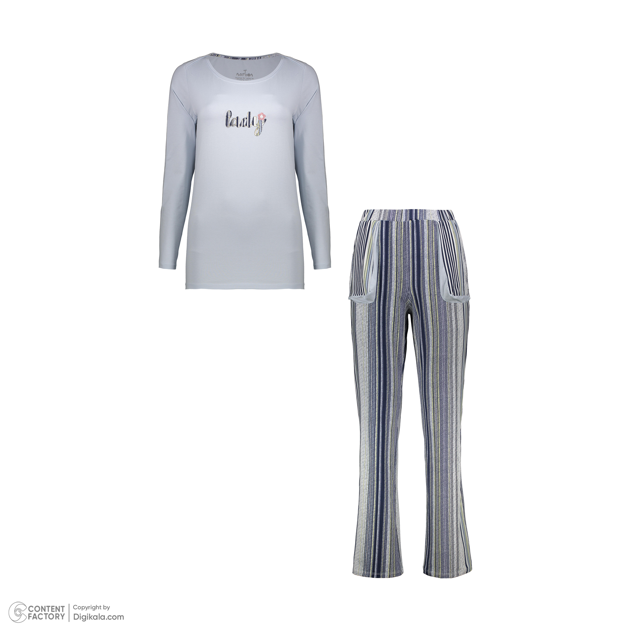 ست تی شرت آستین بلند و شلوار زنانه ناربن مدل 1521833-3467 رنگ آبی آسمانی