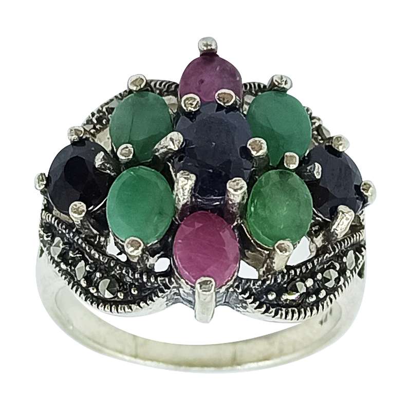 انگشتر نقره زنانه سلین کالا مدل یاقوت و زمرد ce-As300