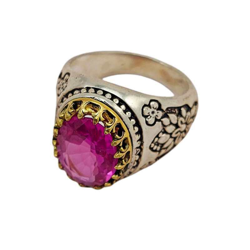 انگشتر نقره مردانه مدل یاقوت اتمی کله برنجی