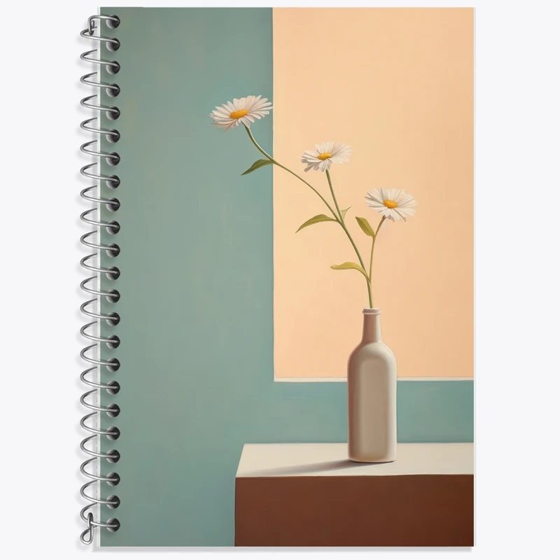 دفتر زبان 50 برگ خندالو مدل دو خط طرح گلدان گل مینیمال کد F2804