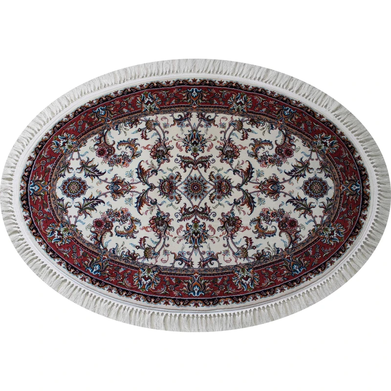 فرش ماشینی مدل بیضی طرح صبا زمینه کرم