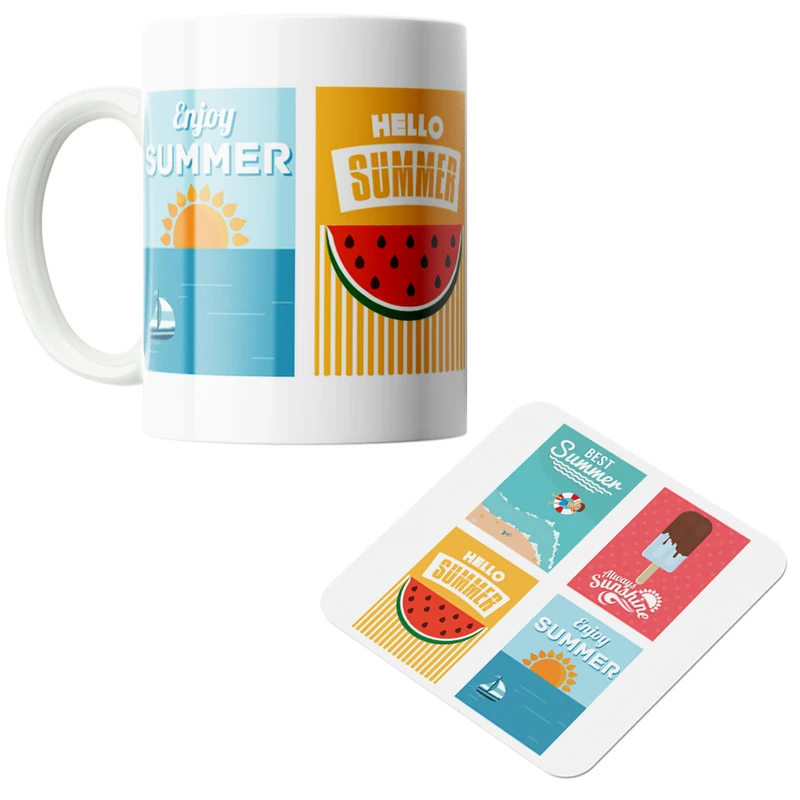 ماگ پاد آفرین مدل تفریحات تابستانی کد DKC362 به همراه زیر لیوانی