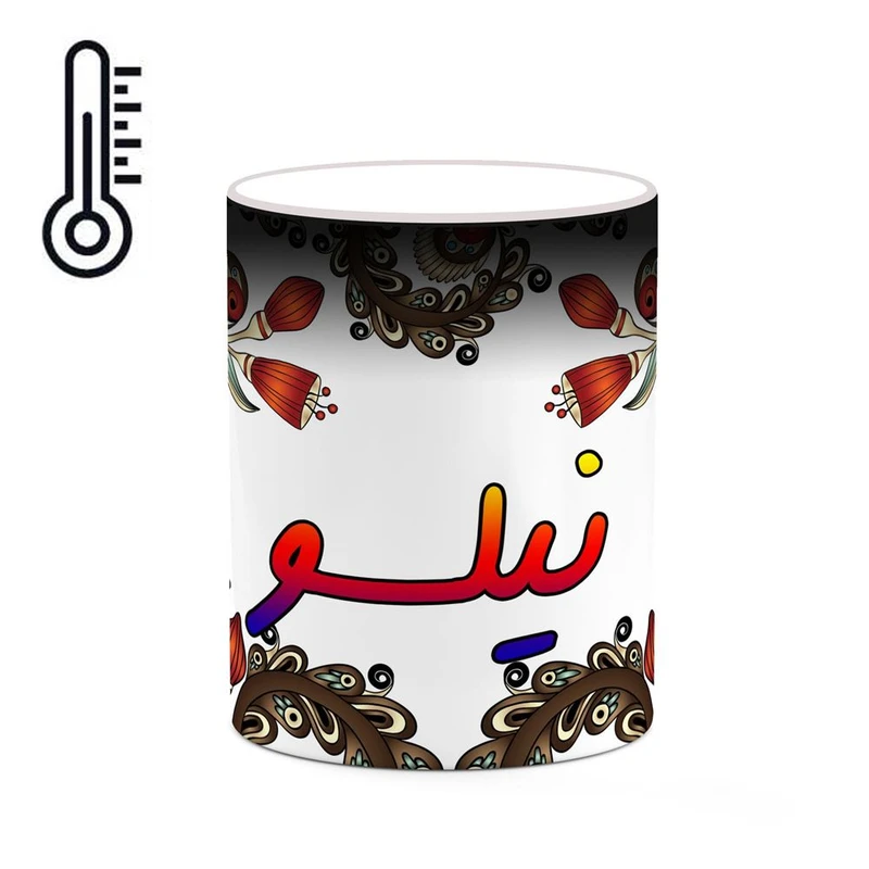 ماگ حرارتی کاکتی مدل اسم نیلسو طرح سنتی گل و بته کد mgh48180