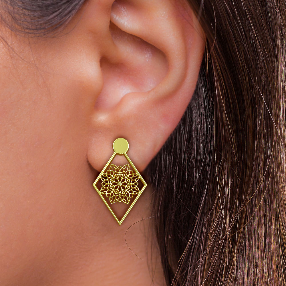 گوشواره طلا 18 عیار زنانه مدوپد مدل لوزی اسلیمی کد GA1-10213