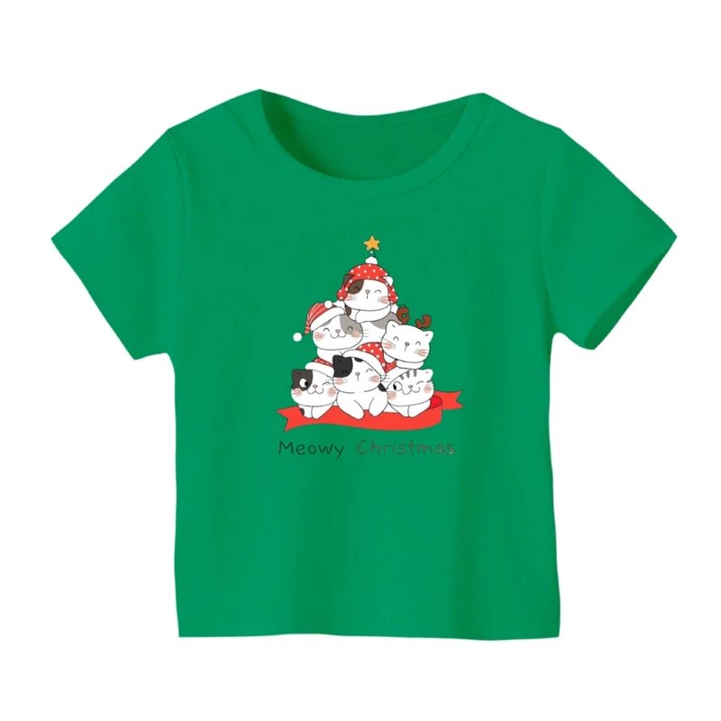 تی شرت آستین کوتاه بچگانه مدل گربه کریسمس کد 1