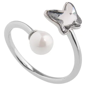 انگشتر زنانه سواروسکی مدل مروارید و پروانه کد 19001