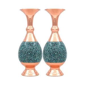 گلدان فیروزه کوبی مسی کد 20 مجموعه 2 عددی