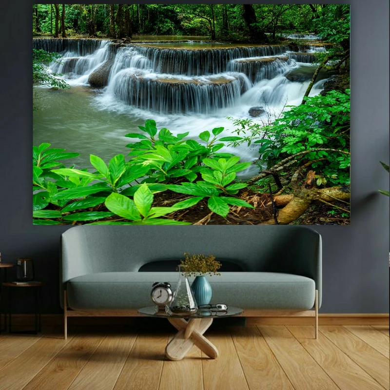 تابلو بوم طرح مخمل آبشار مدل جنگلی کد BK22808