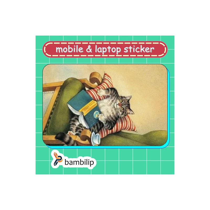 استیکر بامبیلیپ مدل کارت عابر طرح گربه راحت طلب و کتابخوانی کد 6273883