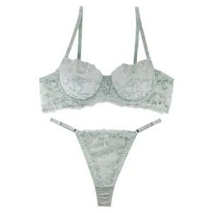 ست سوتین و شورت زنانه ژینا مدل توری فنردار کد 2006GR