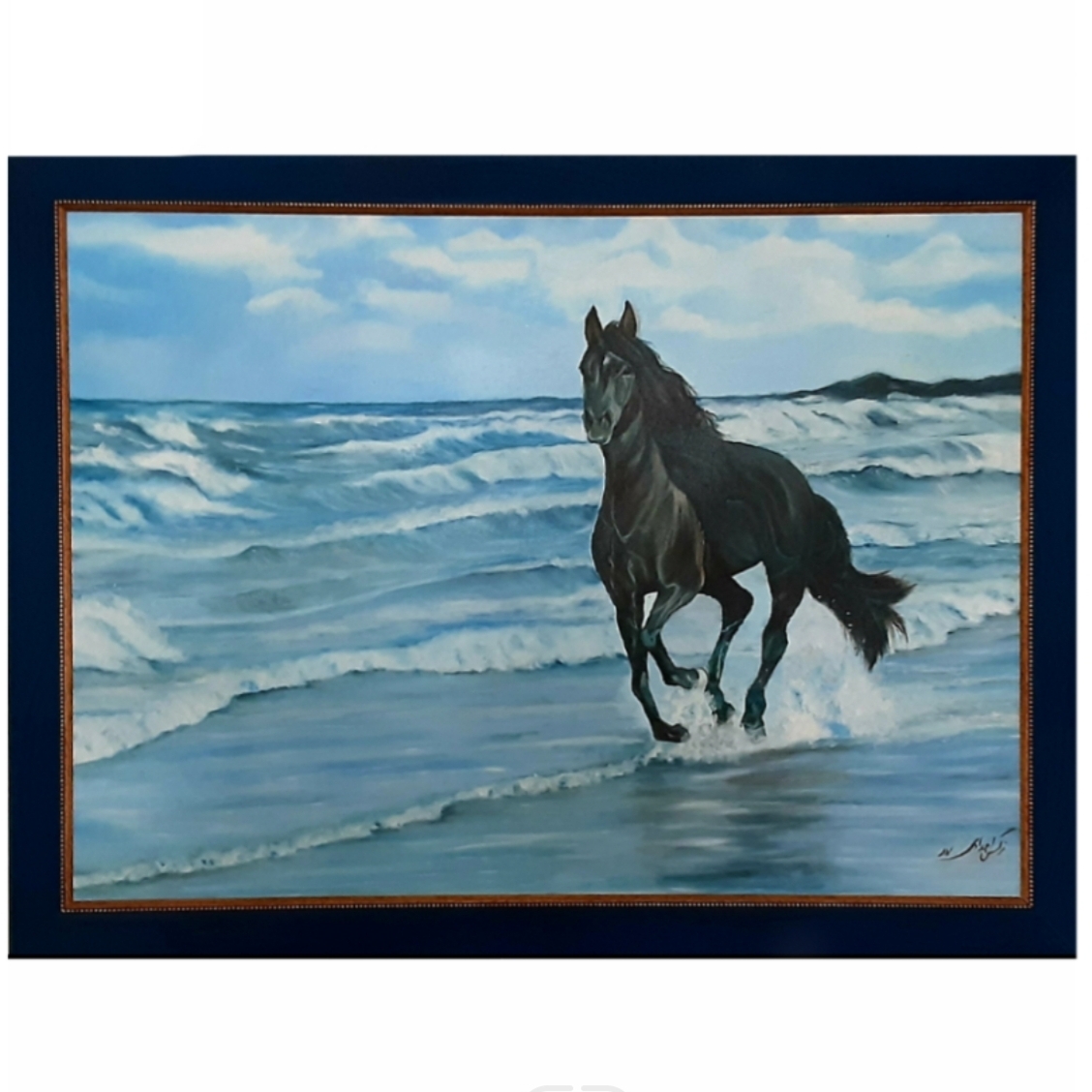 تابلوی نقاشی رنگ روغن طرح اسب و دریا