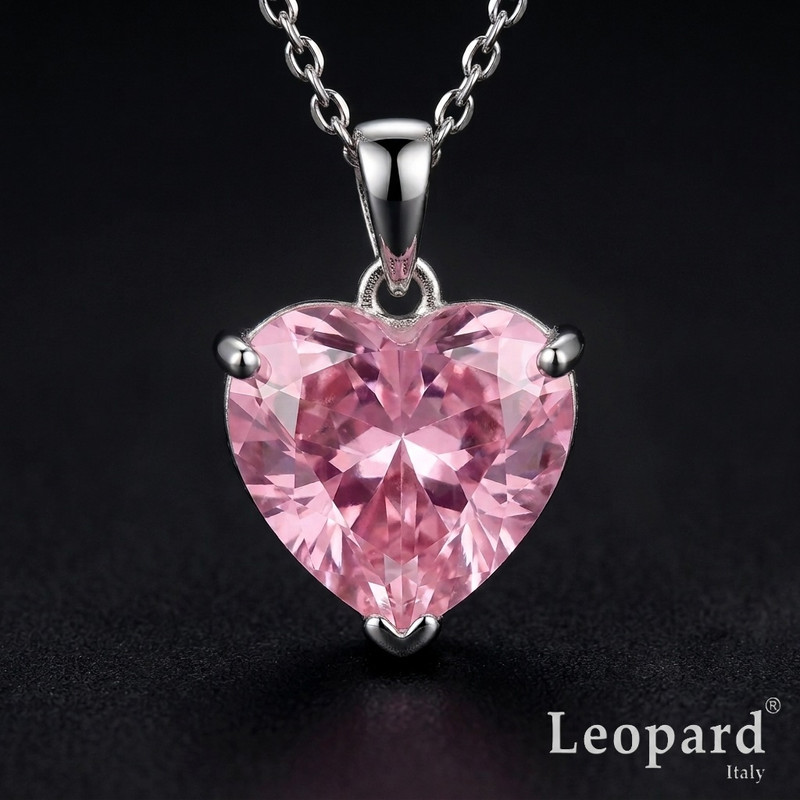 گردنبند زنانه لئوپارد مدل قلب کریستالی کد LPCNL.1515pink