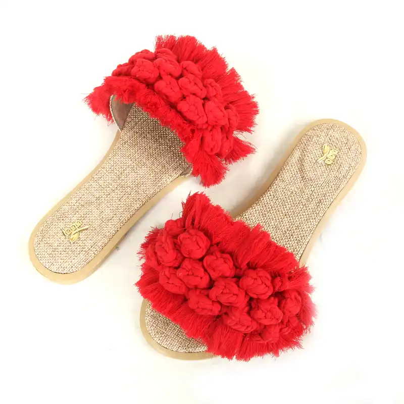 صندل زنانه مدل مکرومه رنگ قرمز