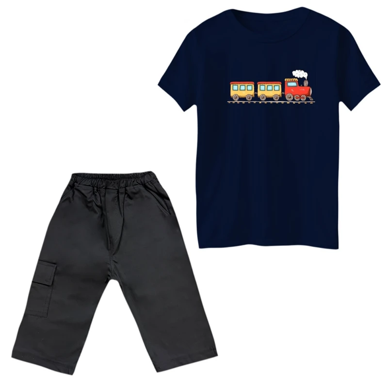 ست تی‌شرت و شلوارک پسرانه مدل قطار کد 4