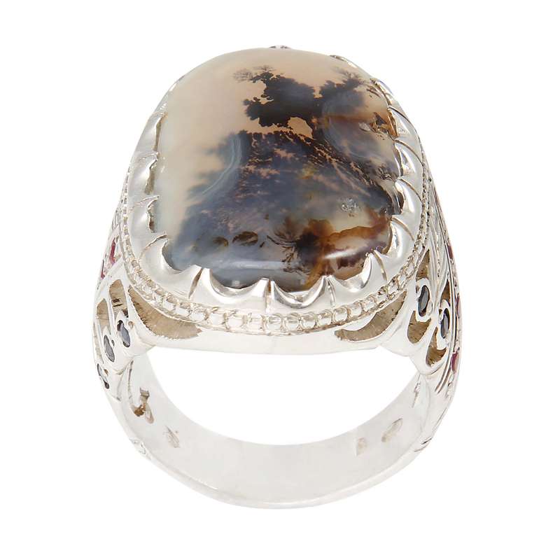 انگشتر نقره مردانه بازرگانی میلادی مدل شجر با مخراج یاقوت عقیق کد AM_1958