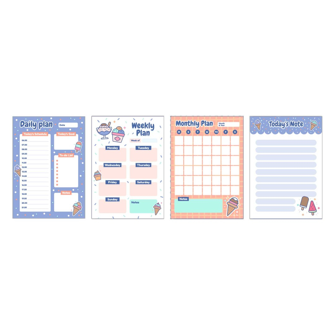 کاغد یادداشت مدل پلنر طرح بستنی مجموعه 4 عددی