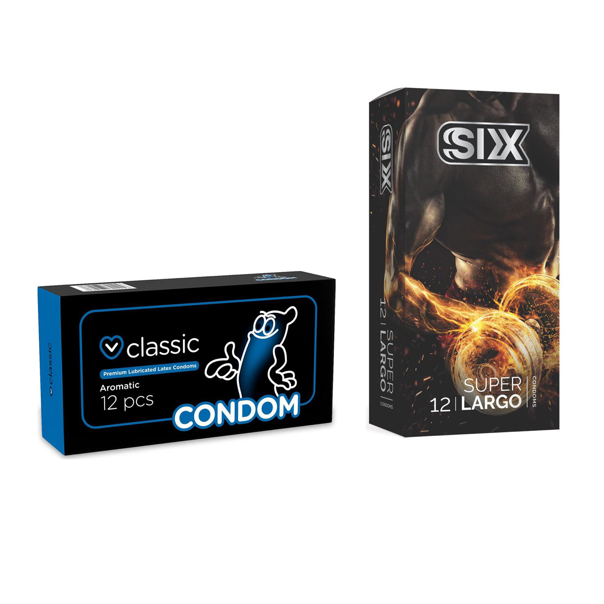 کاندوم سیکس مدل Super Largo بسته 12 عددی به همراه کاندوم کاندوم مدل Classic بسته 12 عددی