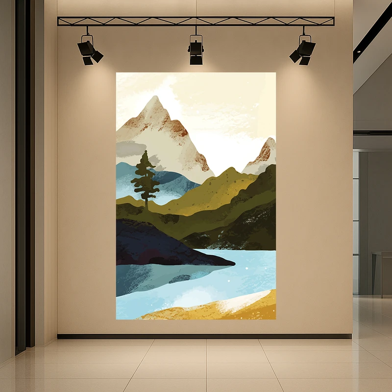 پوستر پارچه ای طرح مخمل مینیمال رودخانه مدل کوهستان کد AR3059628
