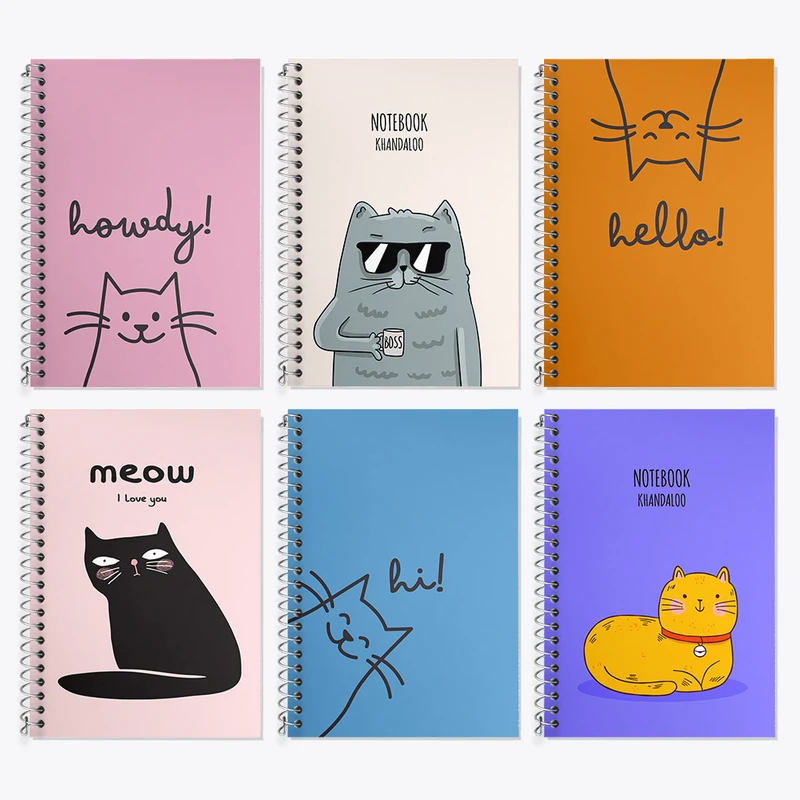 دفتر زبان 50 برگ خندالو مدل دو خط طرح گربه (Cat) کد 121 مجموعه 6 عددی