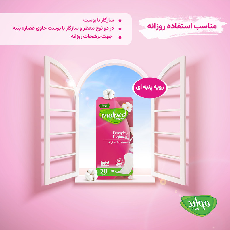 نوار بهداشتی روزانه مولپد مدل طبیعت بسته 20 عددی