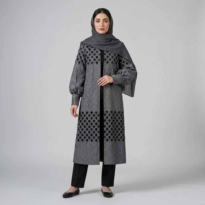 مانتو زنانه مدل ابریشم جلو باز یقه هفت