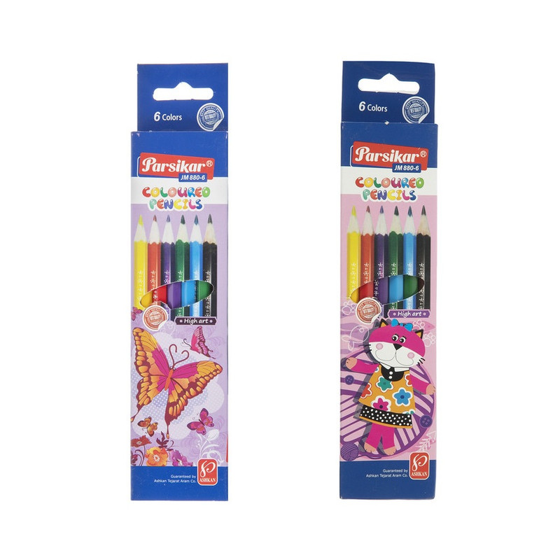 مداد رنگی 6 رنگ پارسیکار مدل JM880 کد 007 بسته 2 عددی