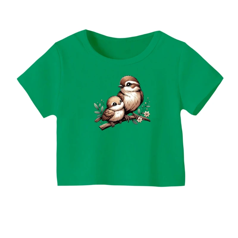 کراپ‌ تی‌شرت آستین کوتاه زنانه مدل پرنده ها کد 01