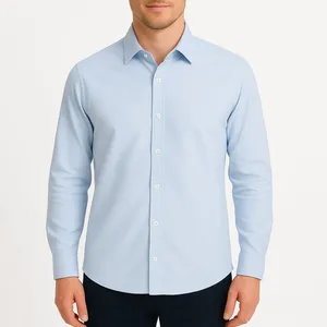 پیراهن آستین بلند یقه برگردان مردانه مدل پنبه ساده