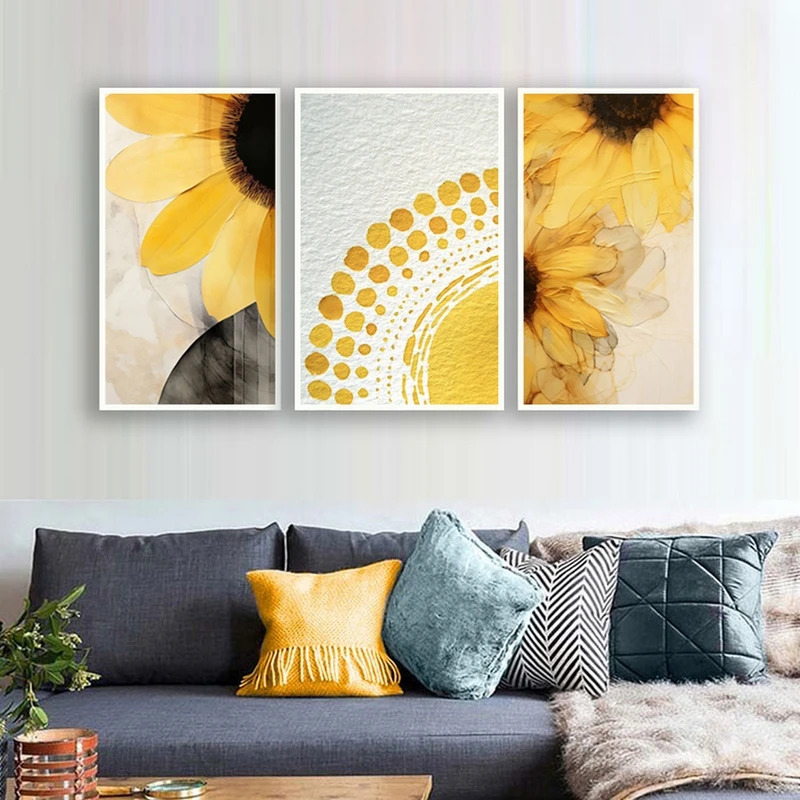 تابلو بکلیت طرح گل مدرن مدل W-MR-1047 مجموعه 3 عددی فریم سفید