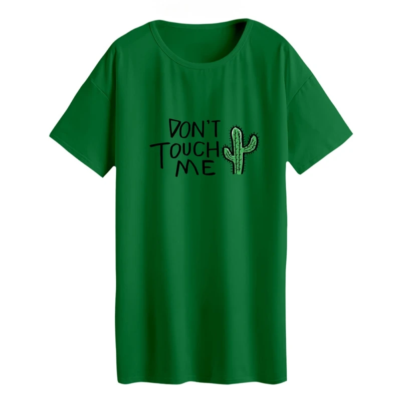 تی شرت لانگ زنانه مدل کاکتوس به من دست نزن رنگ سبز