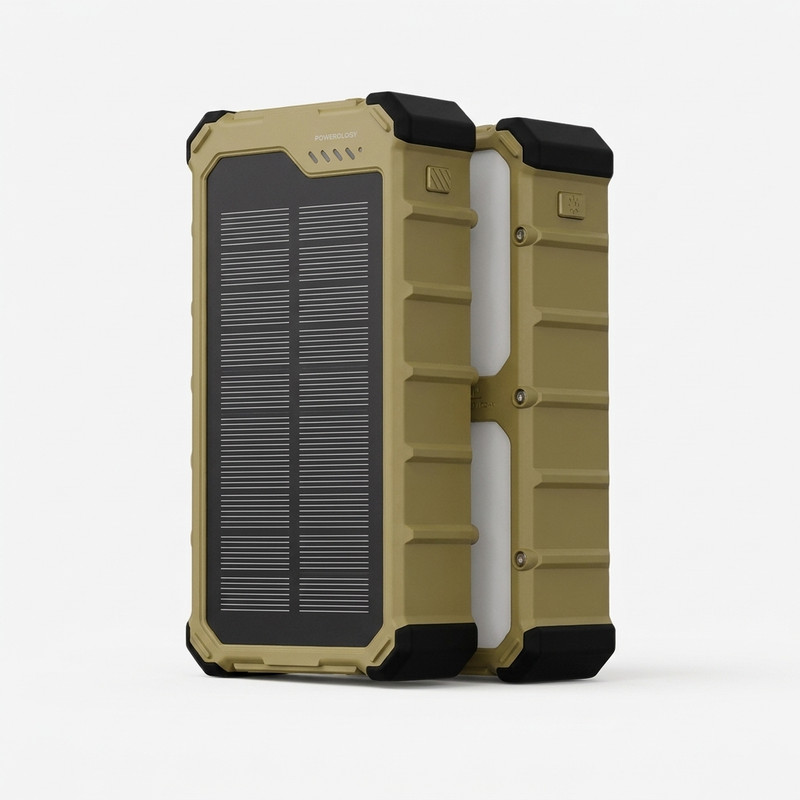 پاوربانک 5 وات پاورلوژی مدل solar powerbank ظرفیت 10000 میلی‌آمپر‌ساعت به همراه کابل USB به USB-C
