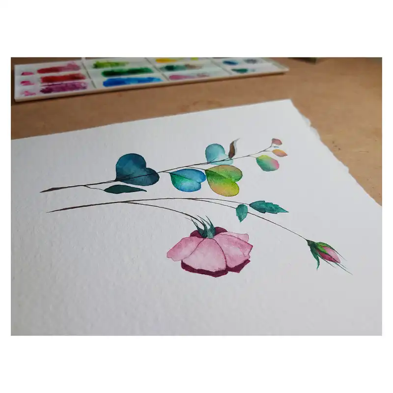 نقاشی آبرنگ طرح رخ رز زیبا