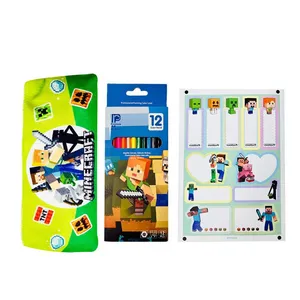 مداد رنگی 12 رنگ مدل ماینکرافت به همراه جامدادی و برچسب