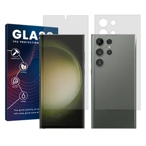 Glass Resistant model transparent screen protector suitable for Samsung Galaxy S23 Ultra mobile phone along with the back protector