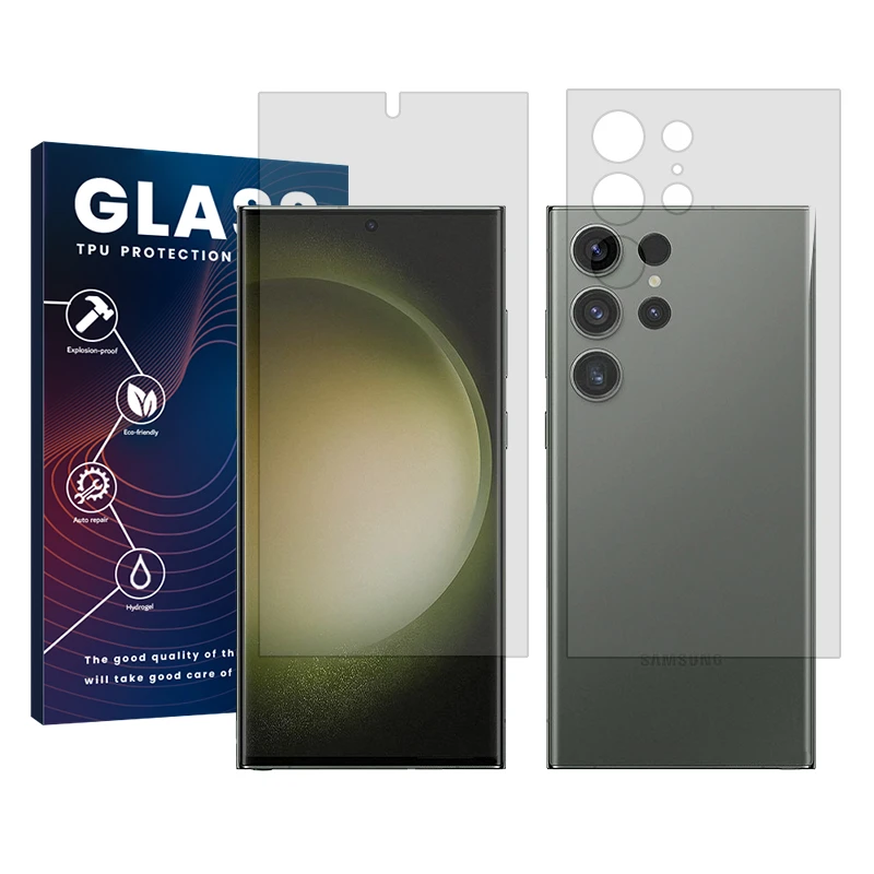 محافظ صفحه نمایش شفاف گلس مدل Resistant مناسب برای گوشی موبایل سامسونگ Galaxy S23 Ultra به همراه محافظ پشت گوشی