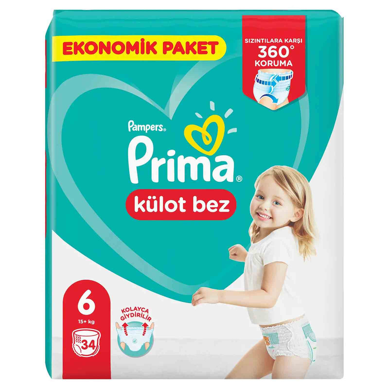 پوشک کودک پریما مدل شورتی kulot bez سایز 6 بسته 34 عددی