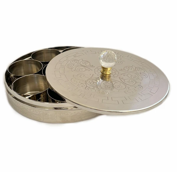 عکس شماره 2 : جا ادویه مسی مدل گرد کروم طرح دار کد zh306.1