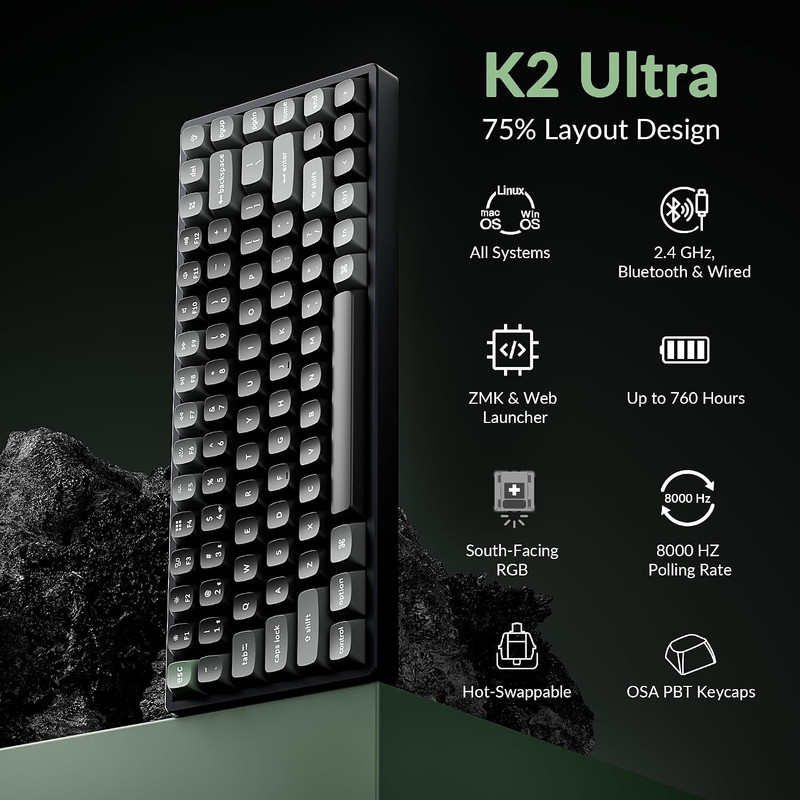کیبورد بی سیم گیمینگ کیکورن مدل K2 Ultra 8K Brown Switch