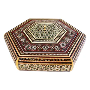 شکلات خوری خاتم کاری مدل داخل شیشه ای طرح 6 ضلعی کد Hexagon-n4