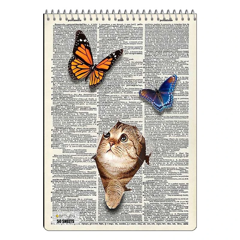 دفتر نقاشی 50 برگ سیمی کارنیکا طرح روزنامه وینتج پروانه Vintage Newspaper Butterfly کد 86426