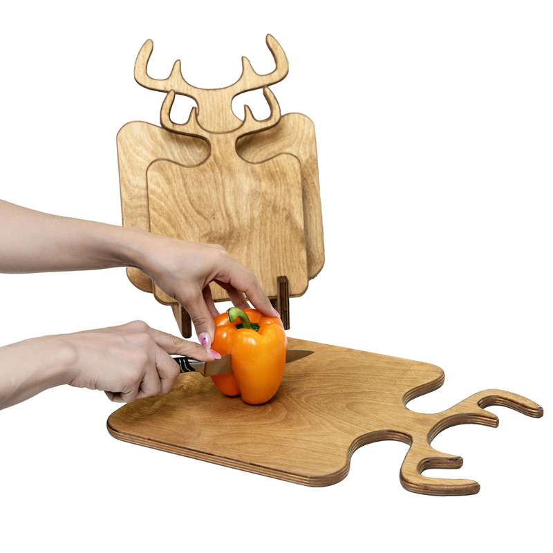 تخته گوشت مدل شاخ گوزنی جنس چوب طبیعی کد BP103 سه عددی