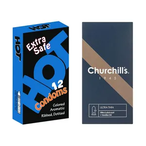 کاندوم چرچیلز مدل Ultra Thin بسته 12 عددی به همراه کاندوم هات مدل Extra Safe بسته 12 عددی