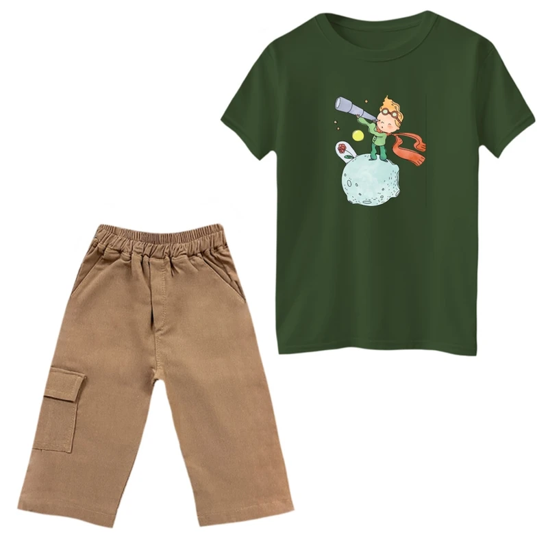 ست تی‌شرت و شلوارک پسرانه مدل شازده کوچولو رنگ یشمی