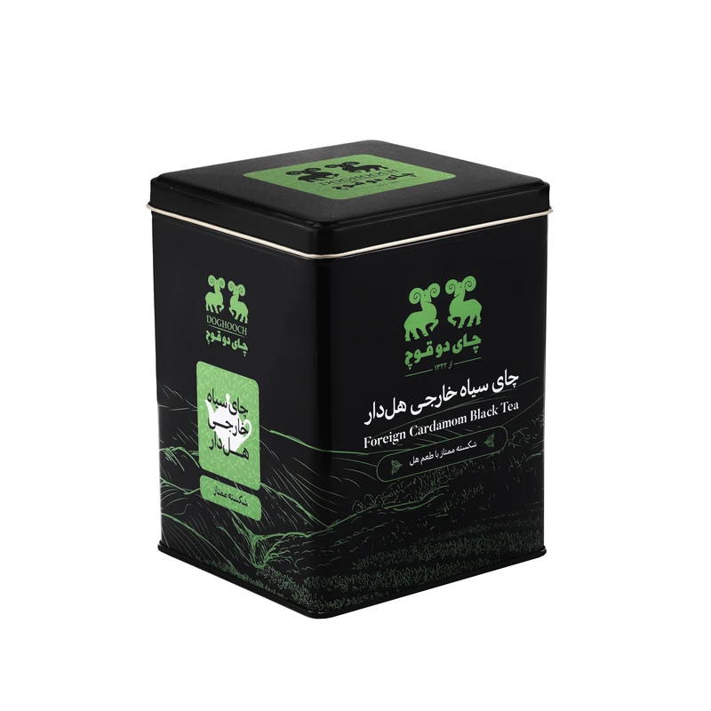 چای سیاه خارجی شکسته  با عطر و تیکه های هل دو قوچ - 450 گرم