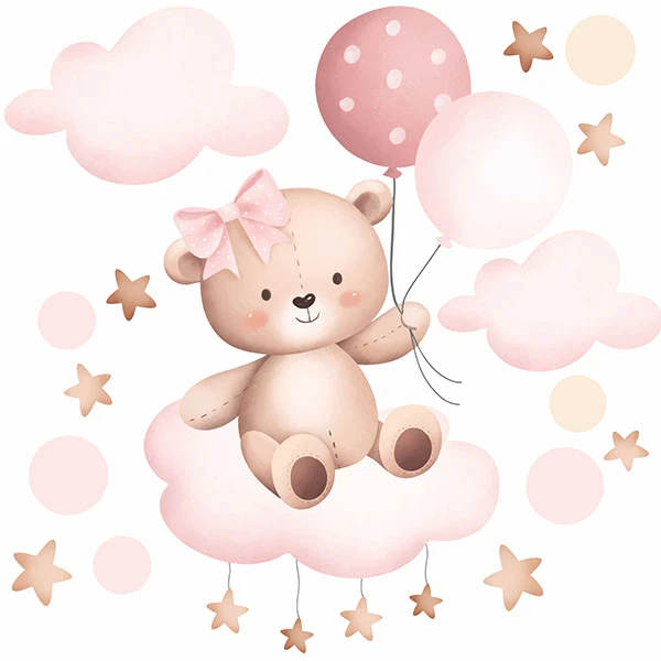 استیکر دیواری کودک راتیانا مدل girly bear بسته 16 عددی