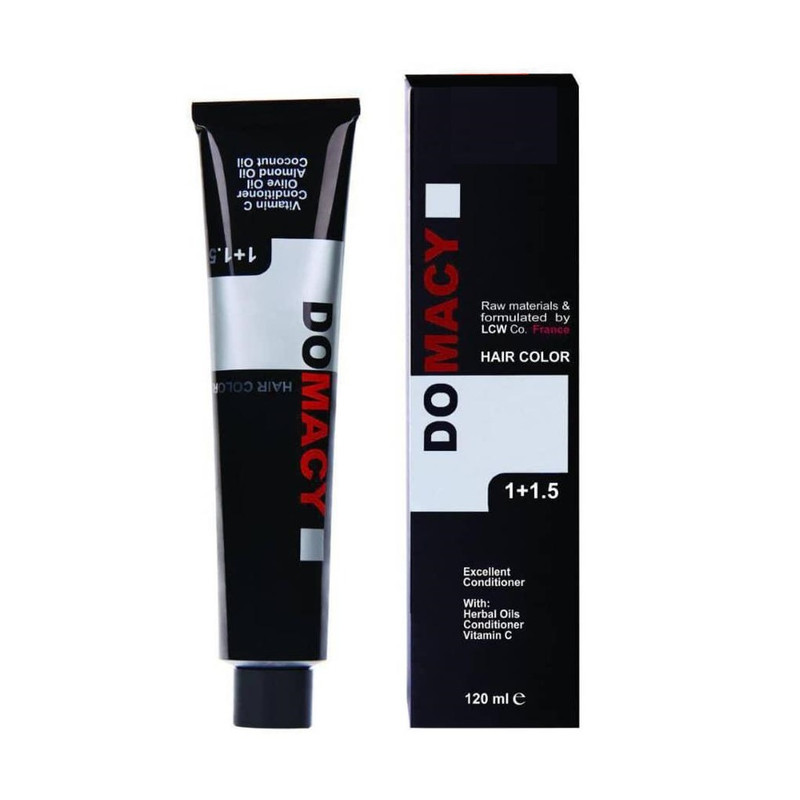 رنگ مو دوماسی شماره 5.8 حجم 120 میلی لیتر رنگ قهوه ای زیتونی روشن به همراه اکسیدان کد 01 شش درصدی حجم 180 میلی لیتر