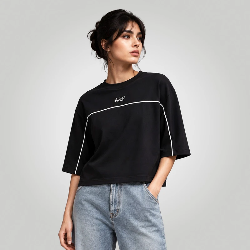تیشرت باکسی زنانه طرح A&F کد 405435