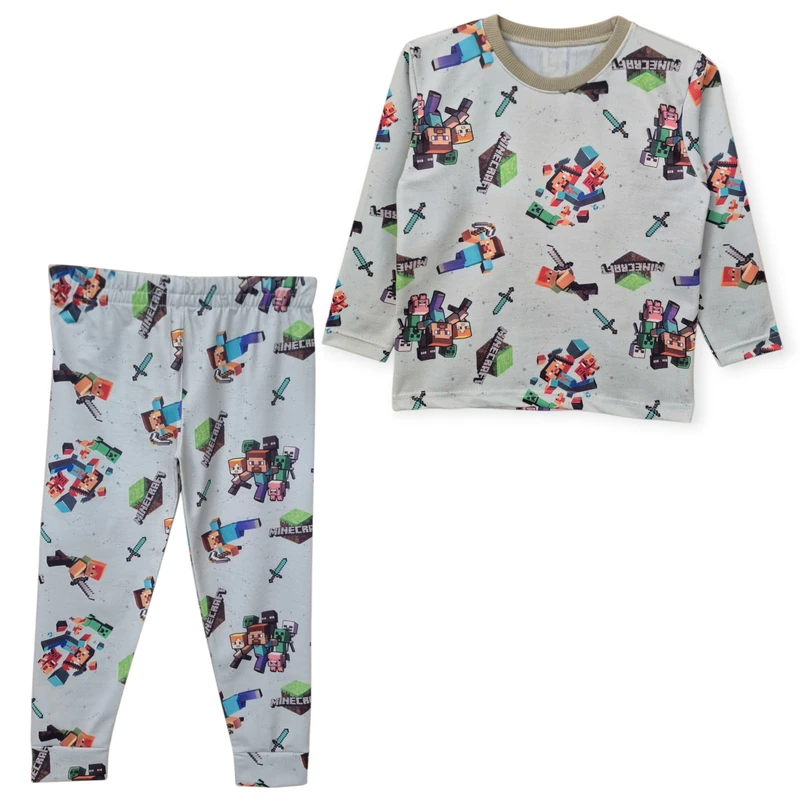 ست تی‌شرت آستین بلند و شلوار راحتی پسرانه مدل Minecraft کد 813