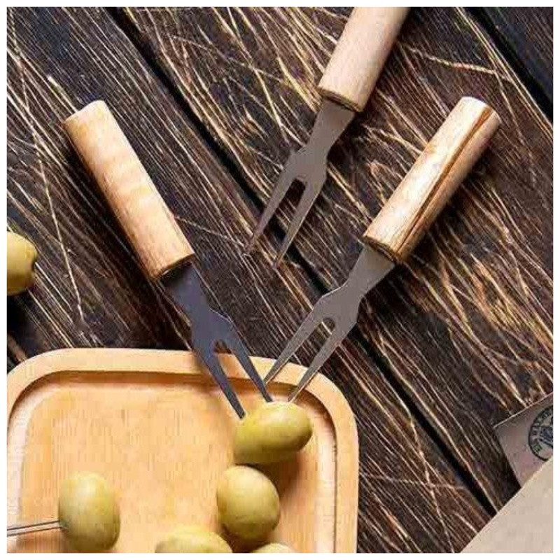 خرید و قیمت چنگال زیتون خوری همنت مدل ztt طرح دسته چوبی مجموعه 6 عددی
